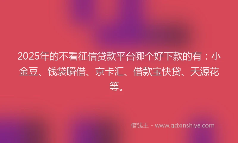 2025年的不看征信贷款平台哪个好下款的有：小金豆、钱袋瞬借、京卡汇、借款宝快贷、天源花等。
