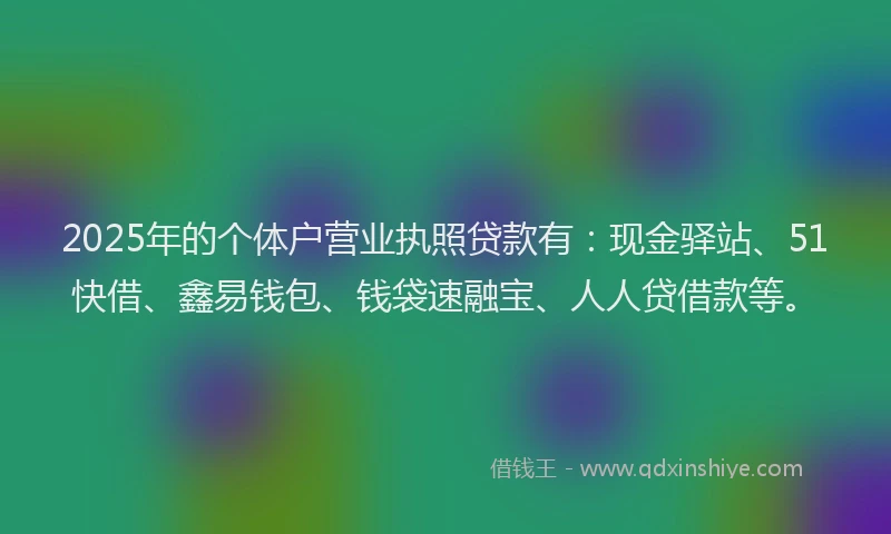 2025年的个体户营业执照贷款有：现金驿站、51快借、鑫易钱包、钱袋速融宝、人人贷借款等。