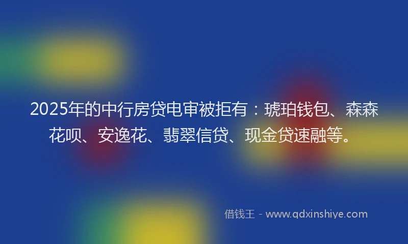 2025年的中行房贷电审被拒有：琥珀钱包、森森花呗、安逸花、翡翠信贷、现金贷速融等。