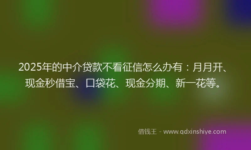 2025年的中介贷款不看征信怎么办有：月月开、现金秒借宝、口袋花、现金分期、新一花等。