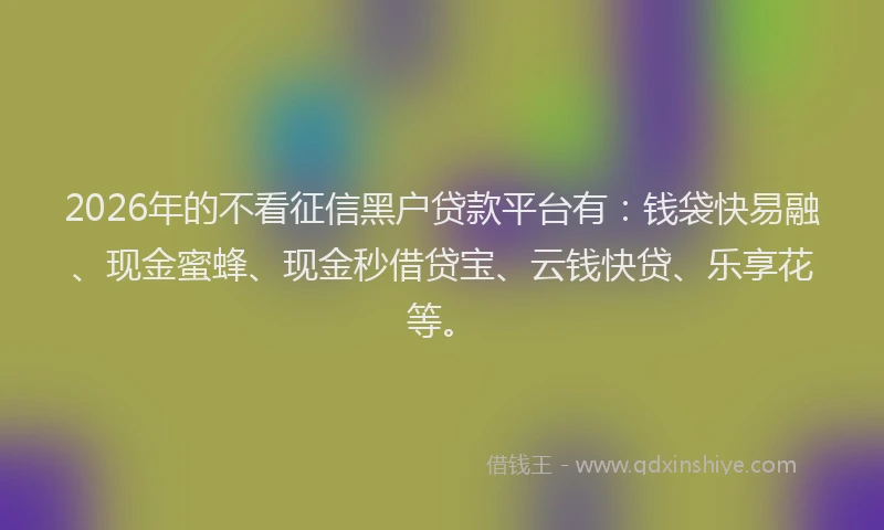 2026年的不看征信黑户贷款平台有：钱袋快易融、现金蜜蜂、现金秒借贷宝、云钱快贷、乐享花等。