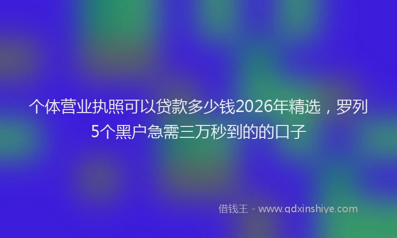 个体营业执照可以贷款多少钱2026年精选，罗列5个黑户急需三万秒到的的口子