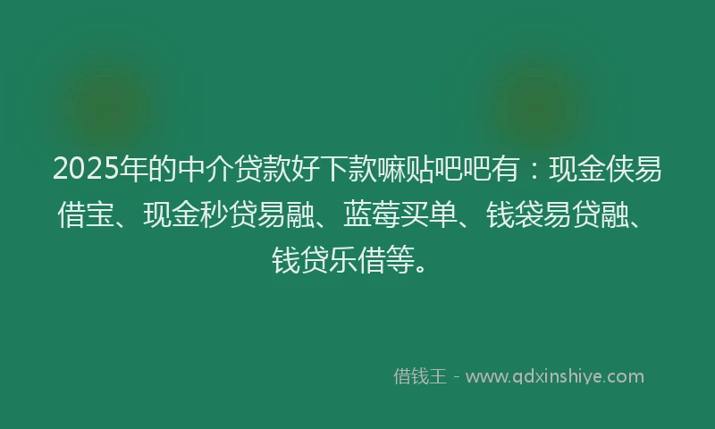 2025年的中介贷款好下款嘛贴吧吧有：现金侠易借宝、现金秒贷易融、蓝莓买单、钱袋易贷融、钱贷乐借等。