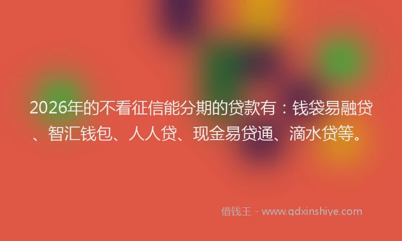 2026年的不看征信能分期的贷款有：钱袋易融贷、智汇钱包、人人贷、现金易贷通、滴水贷等。