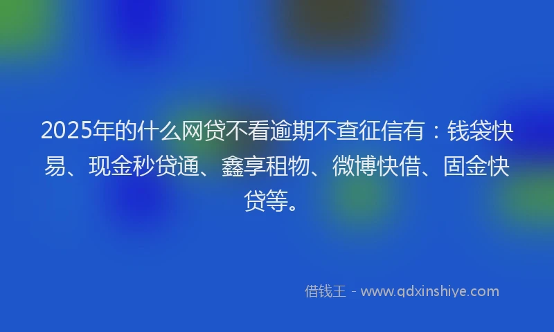 2025年的什么网贷不看逾期不查征信有：钱袋快易、现金秒贷通、鑫享租物、微博快借、固金快贷等。