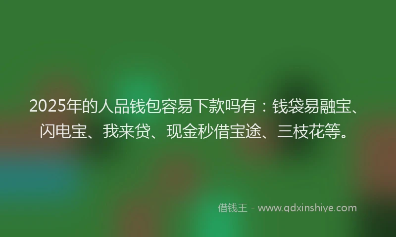 2025年的人品钱包容易下款吗有:钱袋易融宝、闪电宝、我来贷、现金秒借宝途、三枝花等。