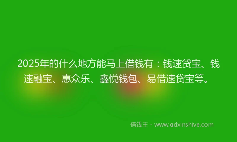 2025年的什么地方能马上借钱有：钱速贷宝、钱速融宝、惠众乐、鑫悦钱包、易借速贷宝等。