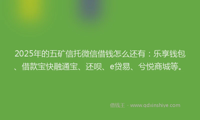 2025年的五矿信托微信借钱怎么还有：乐享钱包、借款宝快融通宝、还呗、e贷易、兮悦商城等。