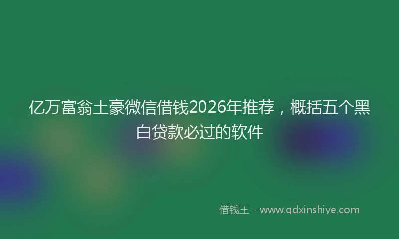 亿万富翁土豪微信借钱2026年推荐，概括五个黑白贷款必过的软件