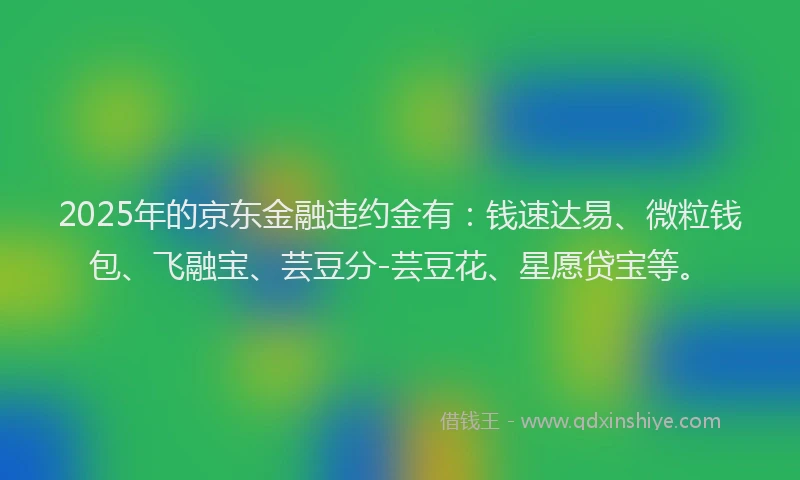 2025年的京东金融违约金有:钱速达易、微粒钱包、飞融宝、芸豆分-芸豆花、星愿贷宝等。