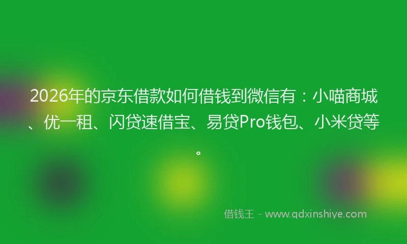 2026年的京东借款如何借钱到微信有：小喵商城、优一租、闪贷速借宝、易贷Pro钱包、小米贷等。