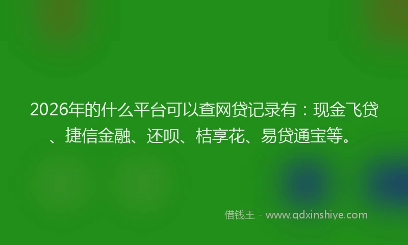 2026年的什么平台可以查网贷记录有：现金飞贷、捷信金融、还呗、桔享花、易贷通宝等。