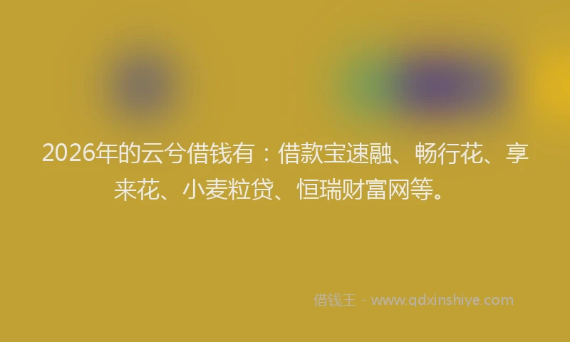 2026年的云兮借钱有：借款宝速融、畅行花、享来花、小麦粒贷、恒瑞财富网等。