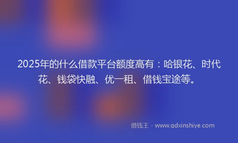 2025年的什么借款平台额度高有：哈银花、时代花、钱袋快融、优一租、借钱宝途等。