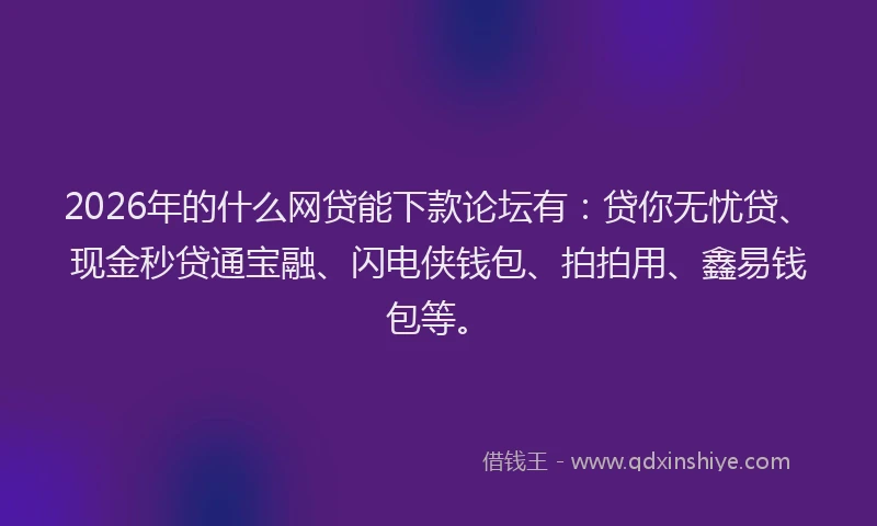 2026年的什么网贷能下款论坛有：贷你无忧贷、现金秒贷通宝融、闪电侠钱包、拍拍用、鑫易钱包等。