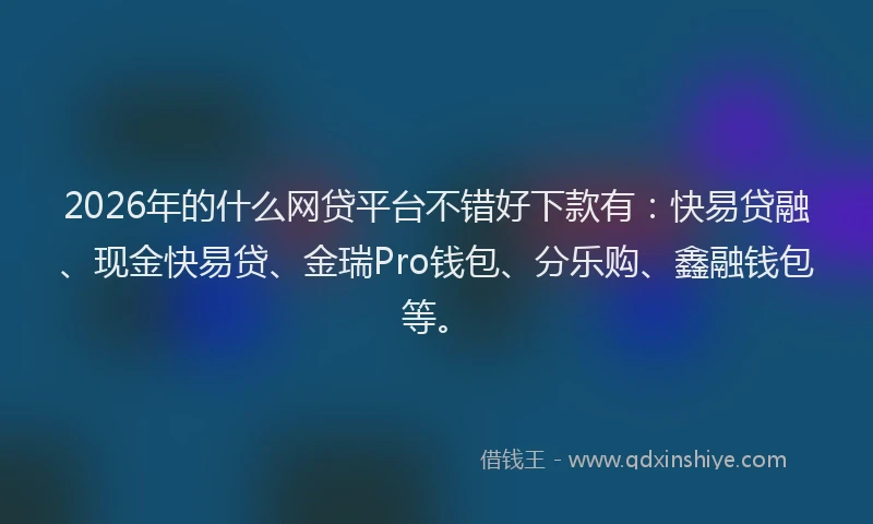 2026年的什么网贷平台不错好下款有：快易贷融、现金快易贷、金瑞Pro钱包、分乐购、鑫融钱包等。