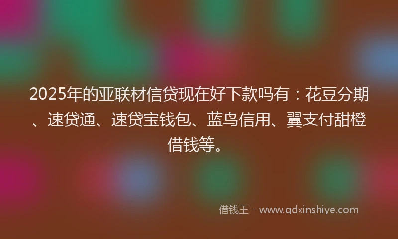 2025年的亚联材信贷现在好下款吗有：花豆分期、速贷通、速贷宝钱包、蓝鸟信用、翼支付甜橙借钱等。