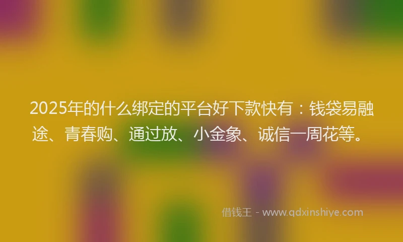 2025年的什么绑定的平台好下款快有：钱袋易融途、青春购、通过放、小金象、诚信一周花等。