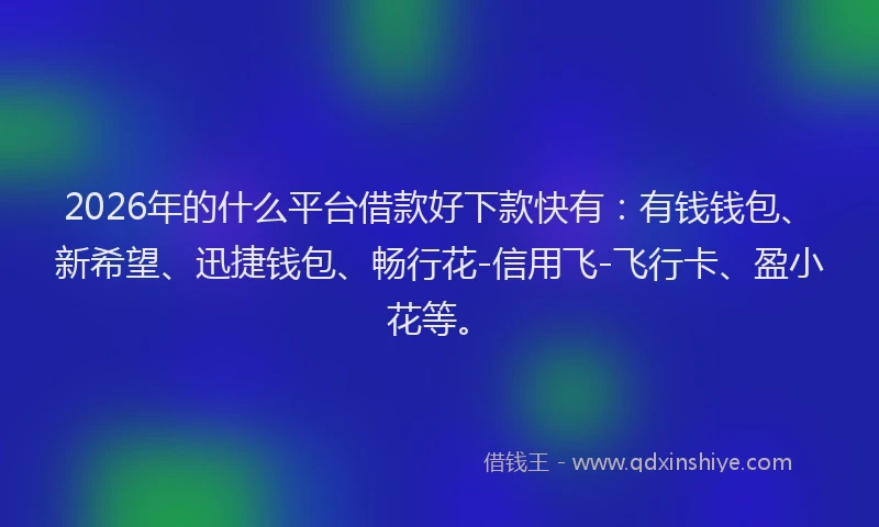 2026年的什么平台借款好下款快有：有钱钱包、新希望、迅捷钱包、畅行花-信用飞-飞行卡、盈小花等。