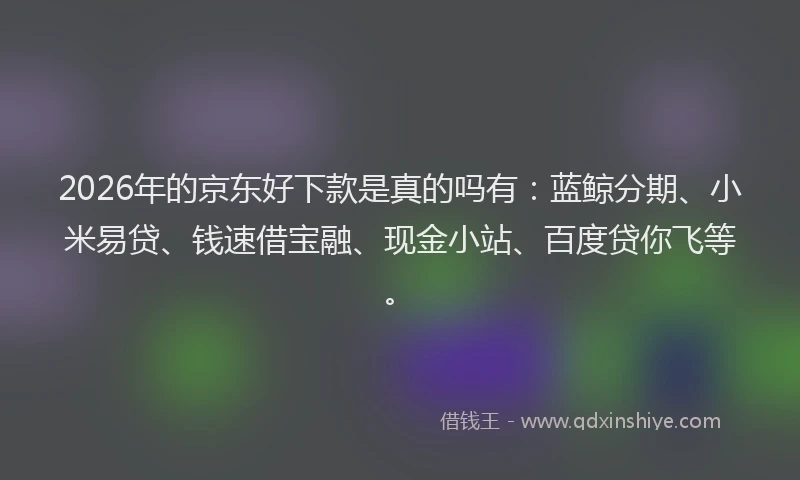 2026年的京东好下款是真的吗有：蓝鲸分期、小米易贷、钱速借宝融、现金小站、百度贷你飞等。