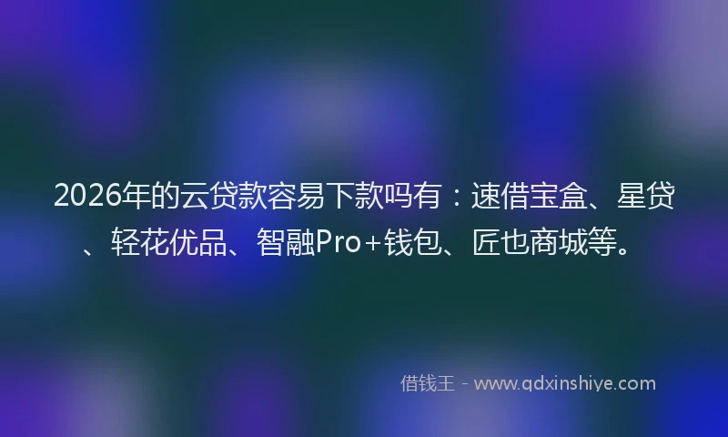 2026年的云贷款容易下款吗有：速借宝盒、星贷、轻花优品、智融Pro+钱包、匠也商城等。