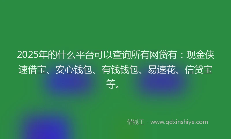 2025年的什么平台可以查询所有网贷有：现金侠速借宝、安心钱包、有钱钱包、易速花、信贷宝等。