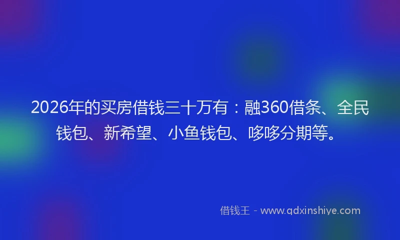 2026年的买房借钱三十万有：融360借条、全民钱包、新希望、小鱼钱包、哆哆分期等。