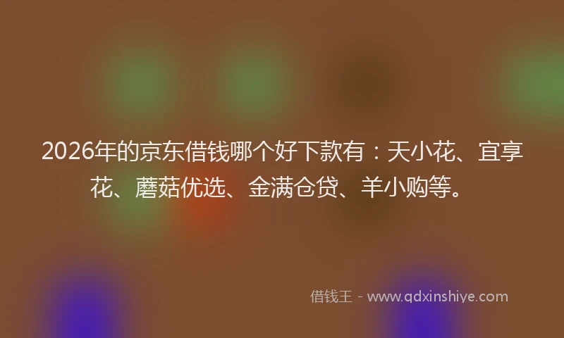 2026年的京东借钱哪个好下款有：天小花、宜享花、蘑菇优选、金满仓贷、羊小购等。