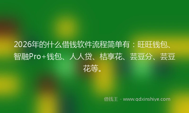 2026年的什么借钱软件流程简单有：旺旺钱包、智融Pro+钱包、人人贷、桔享花、芸豆分、芸豆花等。