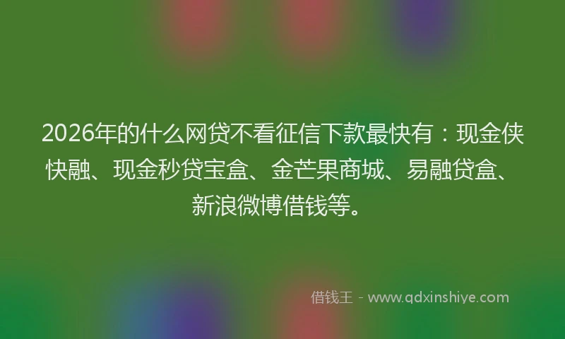 2026年的什么网贷不看征信下款最快有：现金侠快融、现金秒贷宝盒、金芒果商城、易融贷盒、新浪微博借钱等。
