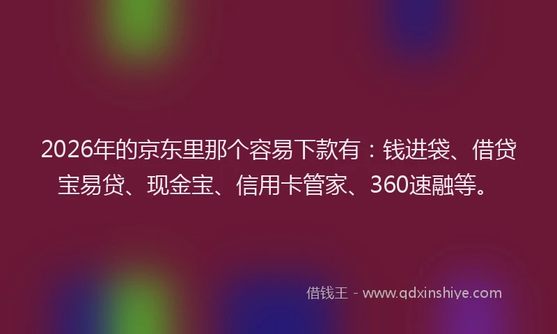 2026年的京东里那个容易下款有：钱进袋、借贷宝易贷、现金宝、信用卡管家、360速融等。