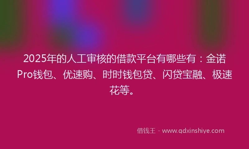 2025年的人工审核的借款平台有哪些有：金诺Pro钱包、优速购、时时钱包贷、闪贷宝融、极速花等。