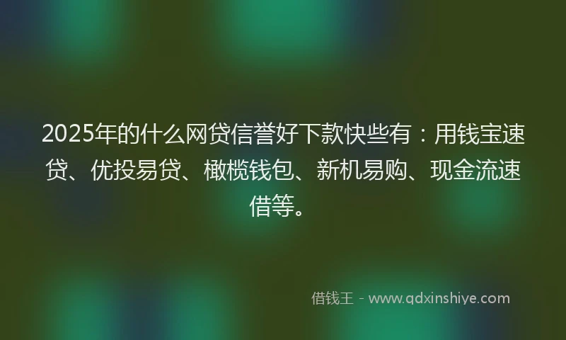 2025年的什么网贷信誉好下款快些有:用钱宝速贷、优投易贷、橄榄钱包、新机易购、现金流速借等。