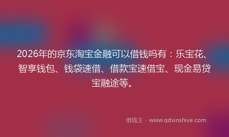2026年的京东淘宝金融可以借钱吗有：乐宝花、智享钱包、钱袋速借、借款宝速借宝、现金易贷宝融途等。