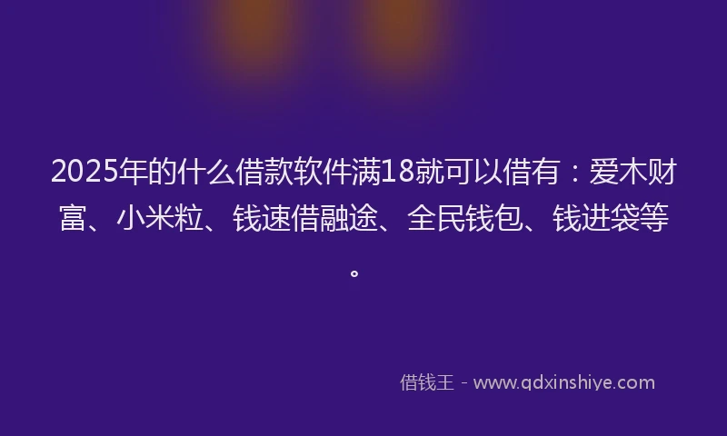 2025年的什么借款软件满18就可以借有：爱木财富、小米粒、钱速借融途、全民钱包、钱进袋等。