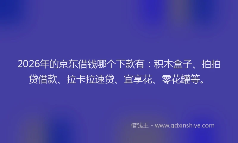 2026年的京东借钱哪个下款有：积木盒子、拍拍贷借款、拉卡拉速贷、宜享花、零花罐等。