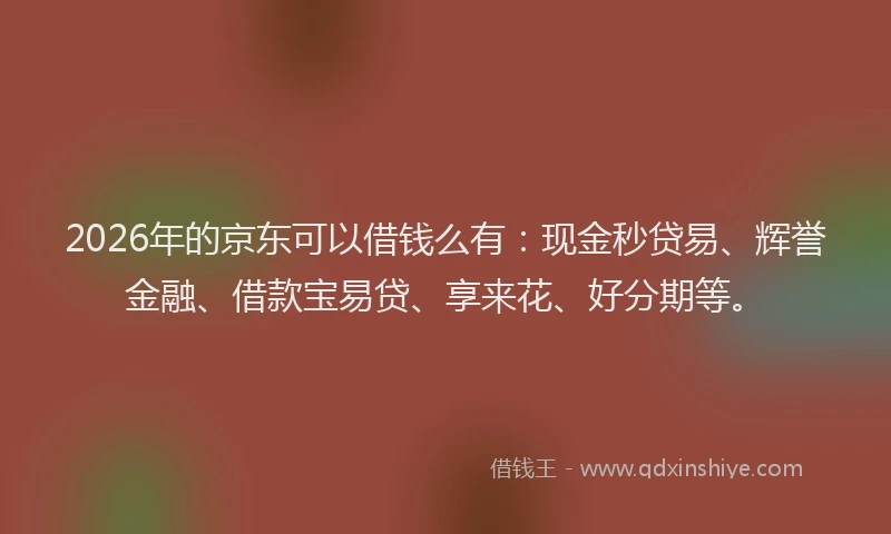 2026年的京东可以借钱么有：现金秒贷易、辉誉金融、借款宝易贷、享来花、好分期等。