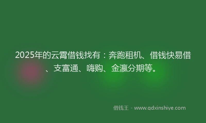 2025年的云霄借钱找有：奔跑租机、借钱快易借、支富通、嗨购、金瀛分期等。