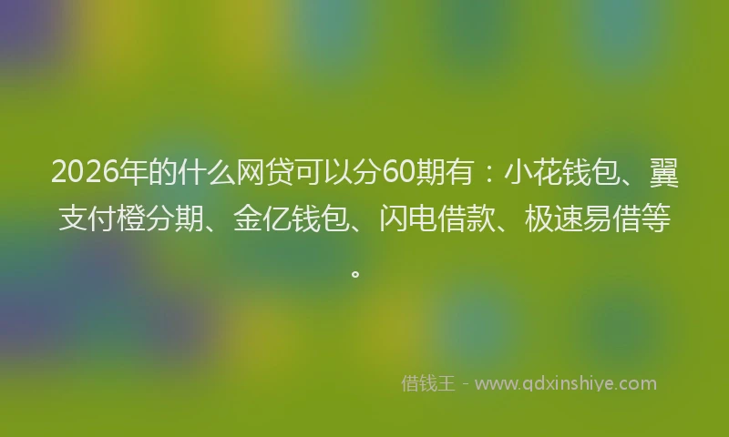 2026年的什么网贷可以分60期有：小花钱包、翼支付橙分期、金亿钱包、闪电借款、极速易借等。
