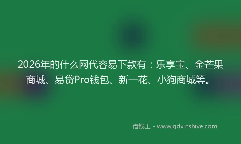 2026年的什么网代容易下款有：乐享宝、金芒果商城、易贷Pro钱包、新一花、小狗商城等。