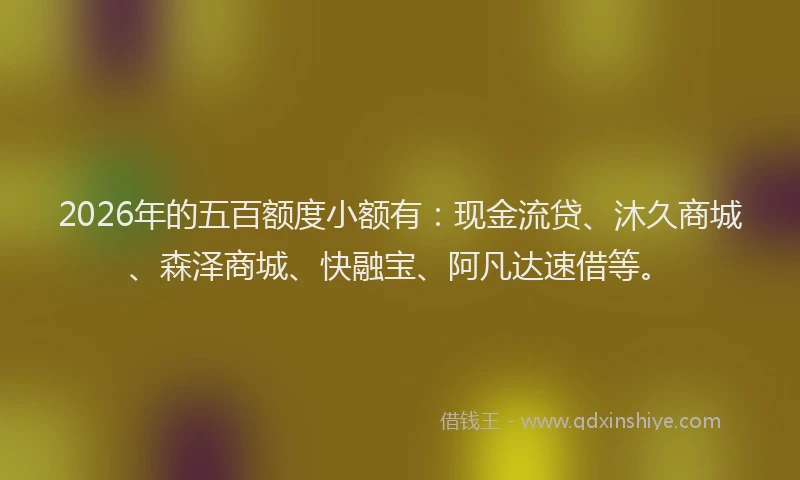 2026年的五百额度小额有：现金流贷、沐久商城、森泽商城、快融宝、阿凡达速借等。