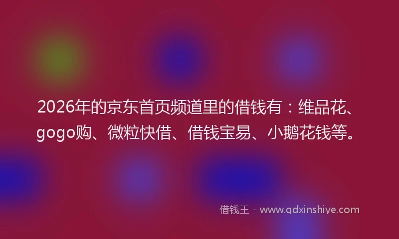 2026年的京东首页频道里的借钱有：维品花、gogo购、微粒快借、借钱宝易、小鹅花钱等。