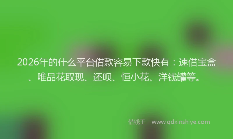 2026年的什么平台借款容易下款快有：速借宝盒、唯品花取现、还呗、恒小花、洋钱罐等。
