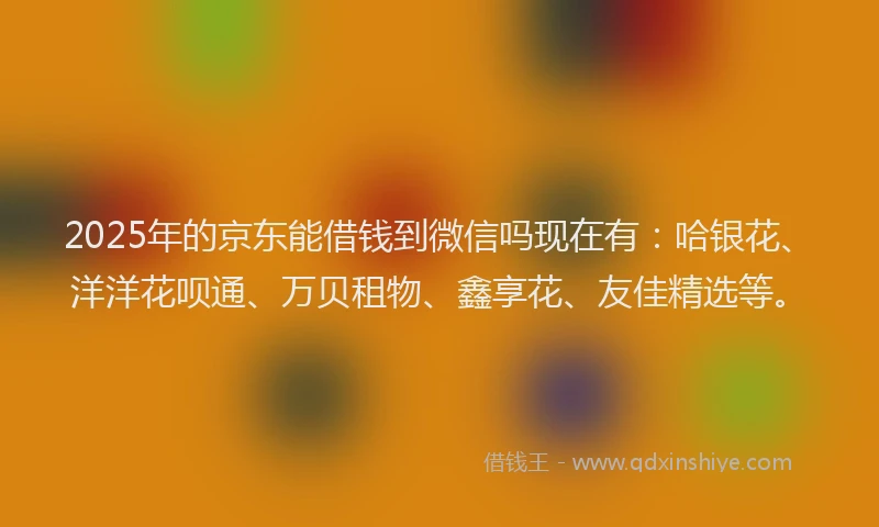 2025年的京东能借钱到微信吗现在有:哈银花、洋洋花呗通、万贝租物、鑫享花、友佳精选等。