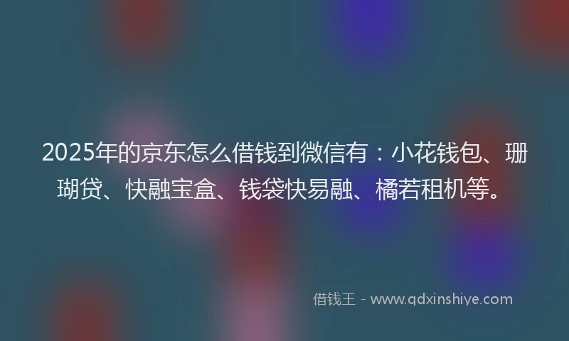 2025年的京东怎么借钱到微信有：小花钱包、珊瑚贷、快融宝盒、钱袋快易融、橘若租机等。