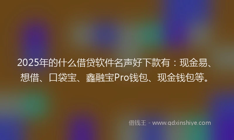 2025年的什么借贷软件名声好下款有：现金易、想借、口袋宝、鑫融宝Pro钱包、现金钱包等。