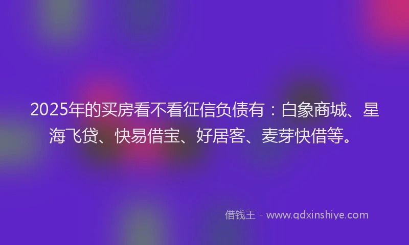 2025年的买房看不看征信负债有：白象商城、星海飞贷、快易借宝、好居客、麦芽快借等。