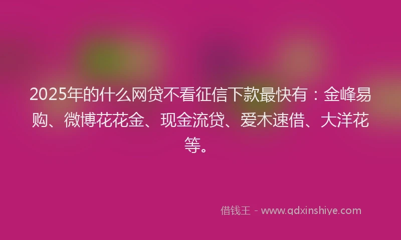 2025年的什么网贷不看征信下款最快有：金峰易购、微博花花金、现金流贷、爱木速借、大洋花等。