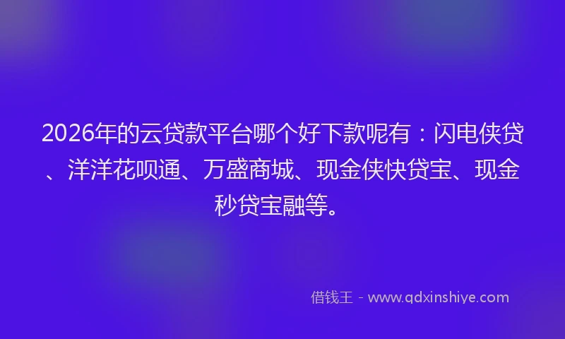 2026年的云贷款平台哪个好下款呢有：闪电侠贷、洋洋花呗通、万盛商城、现金侠快贷宝、现金秒贷宝融等。