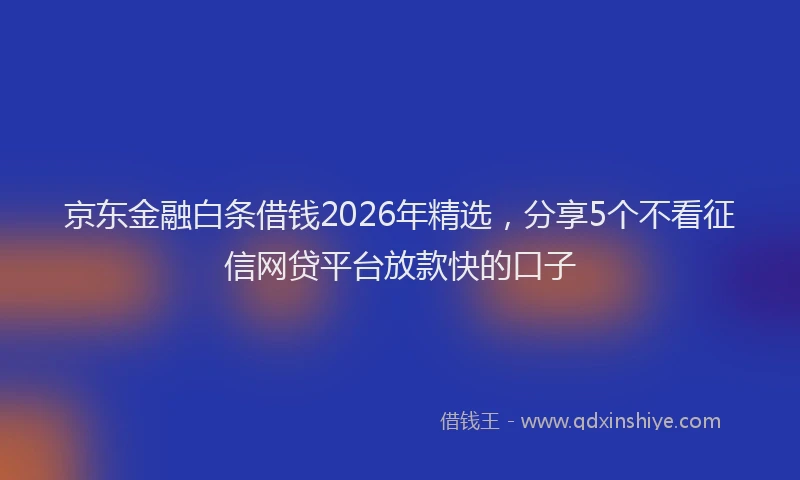 京东金融白条借钱2026年精选，分享5个不看征信网贷平台放款快的口子